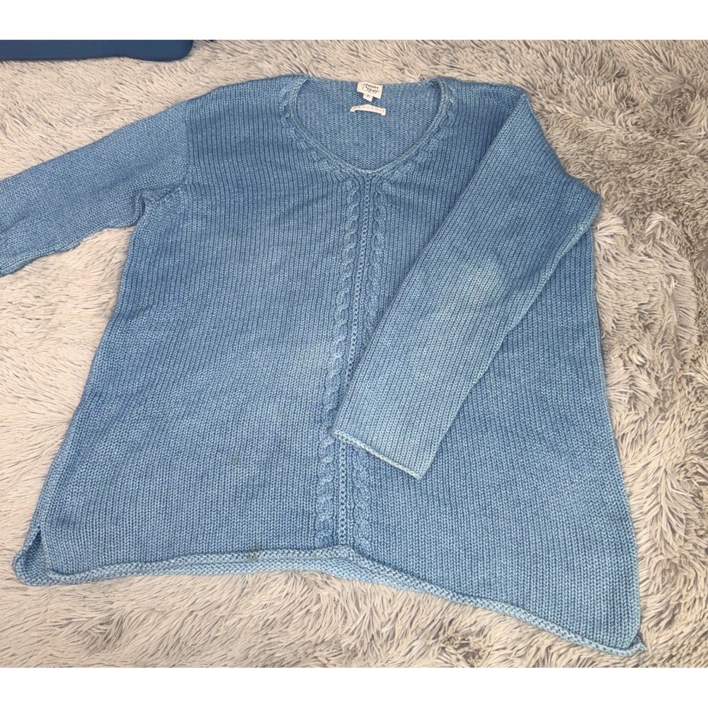 Margaret O'Leary Handknit‎ V-Neck Sweater Womens 2 Blue Good Cable Knit Pullover - Picture 2 of 3